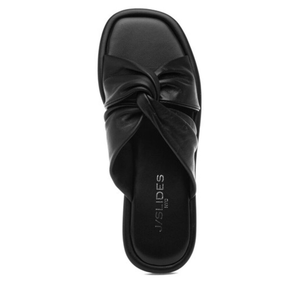 J/Slides NYC Women Yaya Black Leather Slide Sandal Shoe 6.5 worn once twist bow